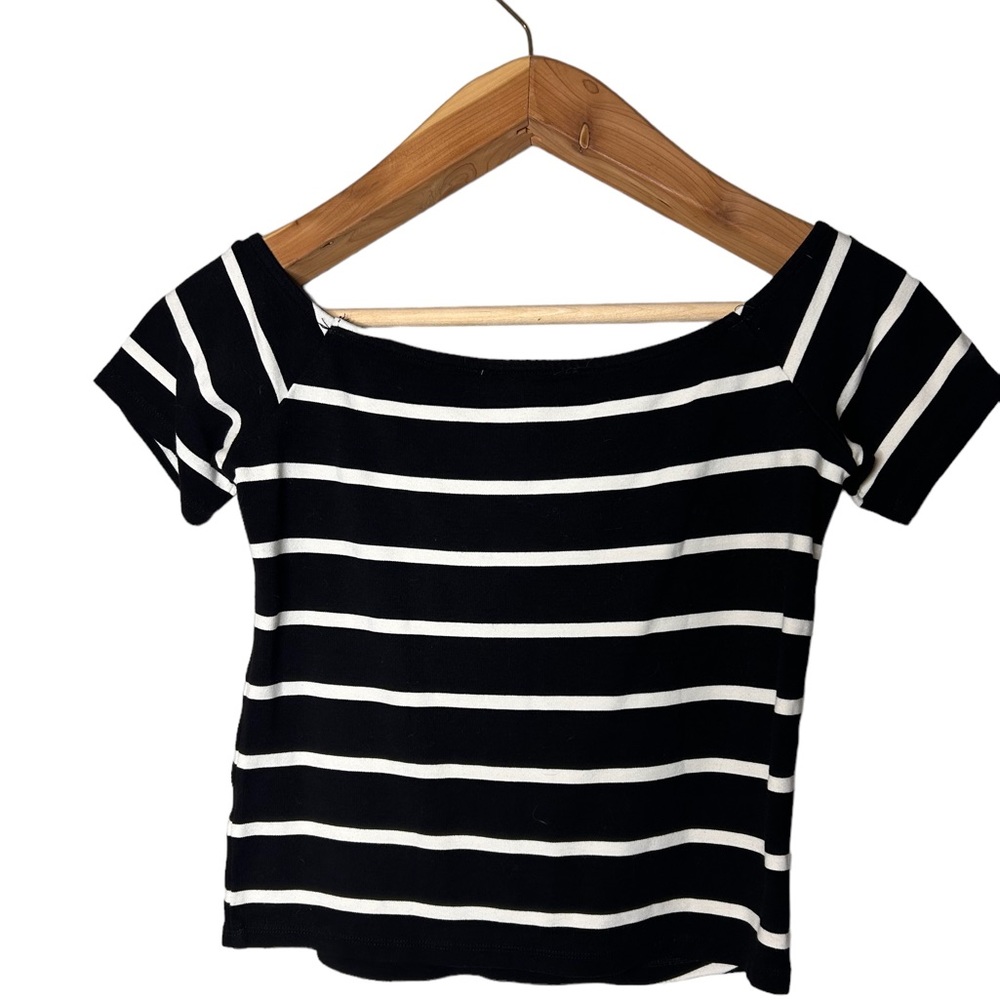 Forever 21 Jr Girls Striped Top Crop Sz L Soft Boatneck
